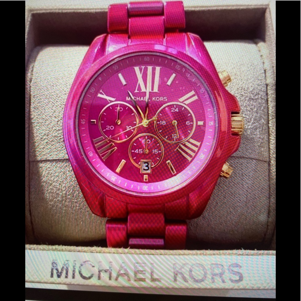 Michael Kors Hot Pink and Rose Gold Chronograph Watch - Picture 5 of 5